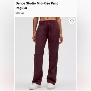 Lululemon Dance Studio pant in Garnet size 8